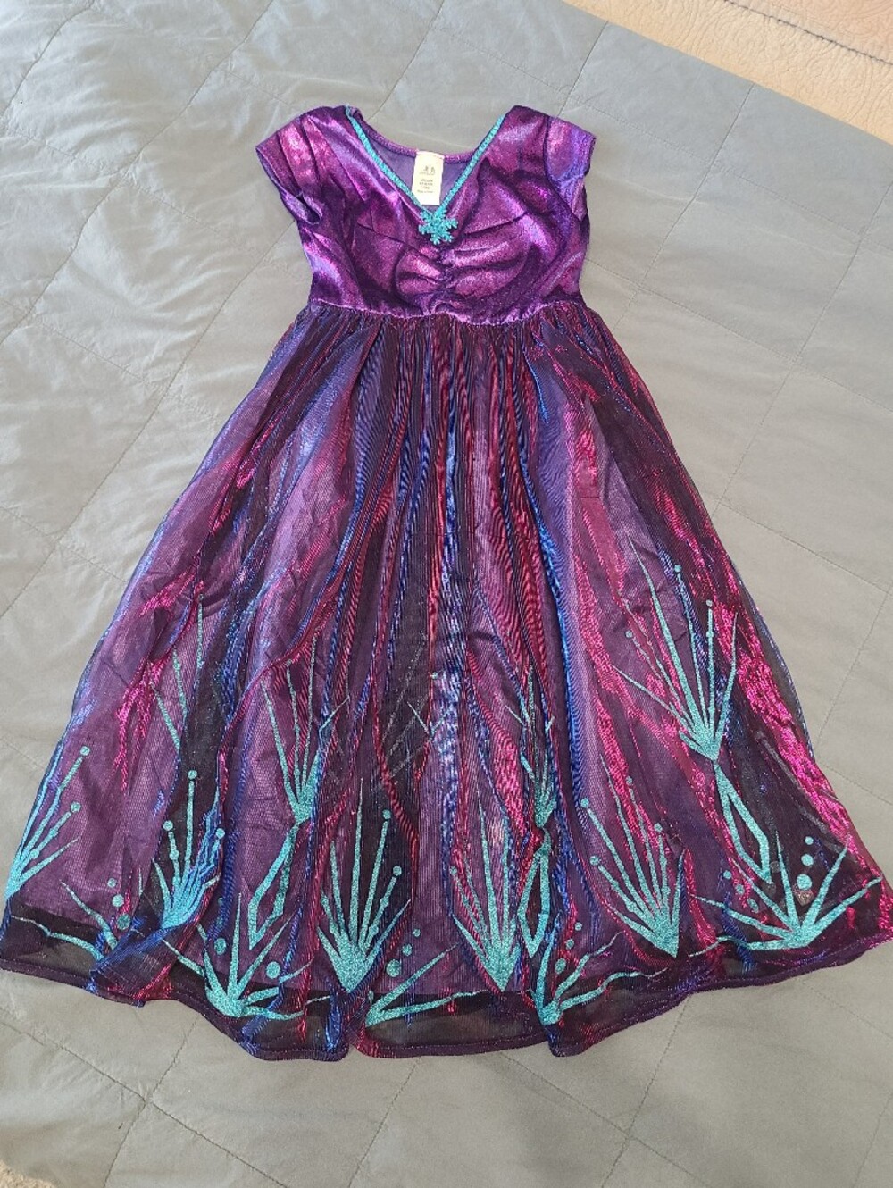 Little Adventures Purple Short Sleeve Elsa Snowflake Glitter Dress Up Dress 3-5